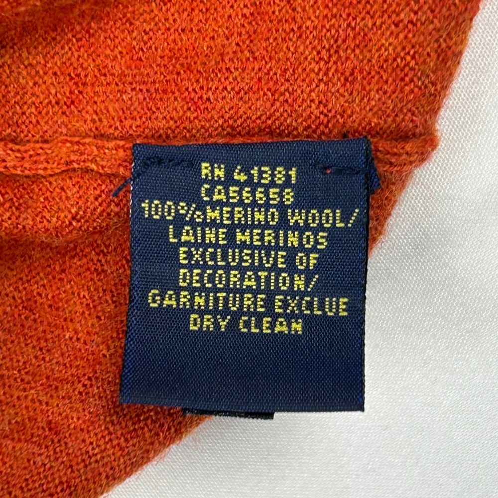 Polo Ralph Lauren Mens Orange Merino Wool V-Neck Sweater Custom‎ Fit Large L/G - Picture 10 of 11